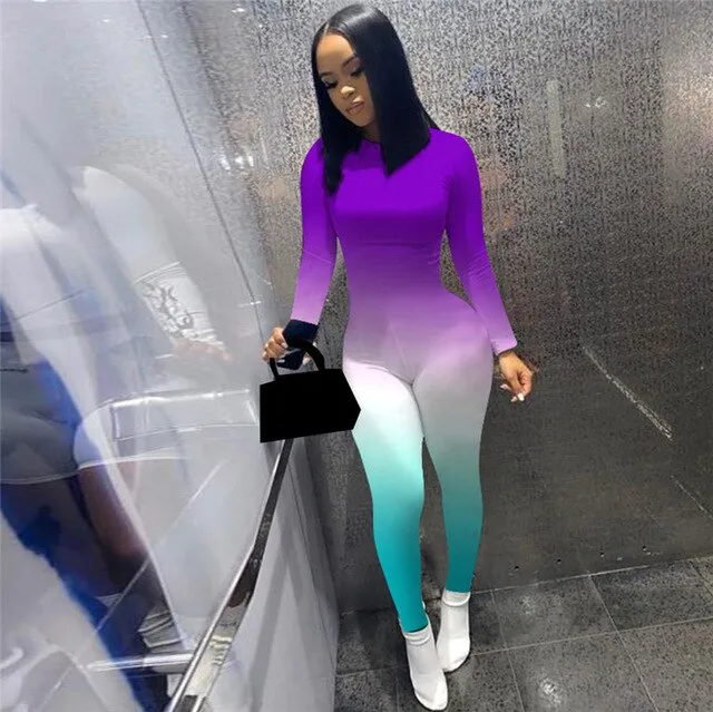 Women’s Long Sleeve Gradient Print Sport Bodysuit